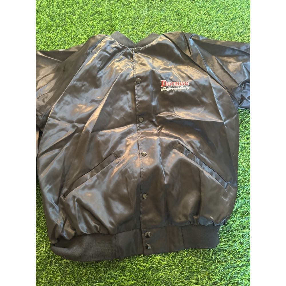 Vintage Cardinal Jacket Mens XL Black Satin Bomber Snap Front Made in USA 90s